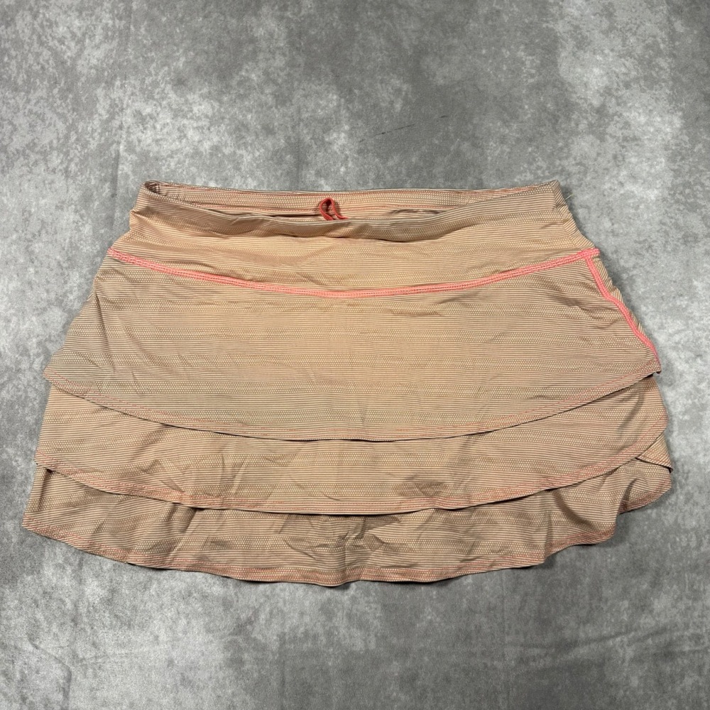 Athleta Tiered Athletic Skort L Striped Peach Orange Running Tennis Skirt Sporty